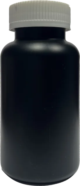 Black HDPE supplement bottle with white cap